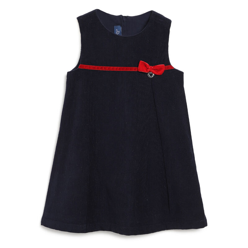 Girls Dark Blue Solid Sleeveless Dress image number 0